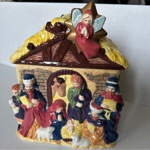 Nativity Scene Christmas Cookie Jar 11" Import Large Ceramic Colorful Details
